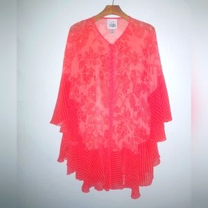 Very Vollbrach Coral Poncho V-Neck Tie Front Top